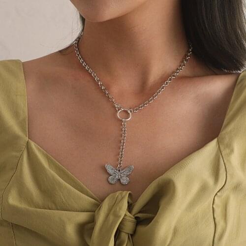 Fashion Silver Color Butterfly Pendant Chain Necklace For Charm Women Personality Geometric Tassel Chain Necklace Jewelry