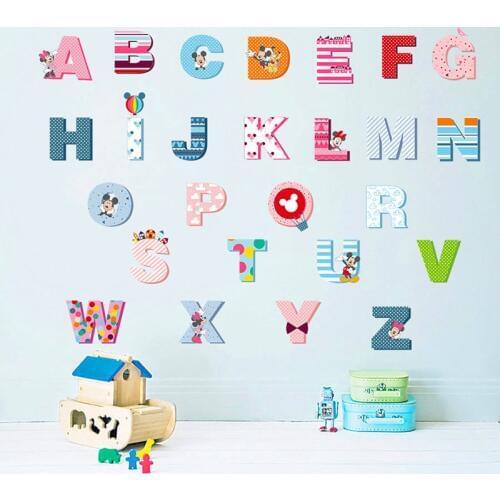Cartoon Minnie Mickey 26 Letters Alphabet Wall Decals For Kids Rooms Home Decor PVC Wall Stickers Diy Removable Posters Mural