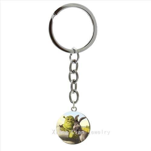 Interesting Nature wildlife animal Two Shrek key chain glass cabochon cute animal ring jewelry childrens gift keychain NS466