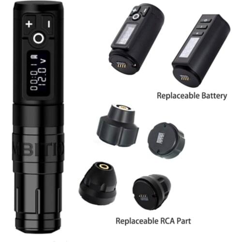 New Design Wireless Tattoo Battery Machine Pen Brush Coreless Motor Strong Quiet Fast Charging Battery RCA Adapter