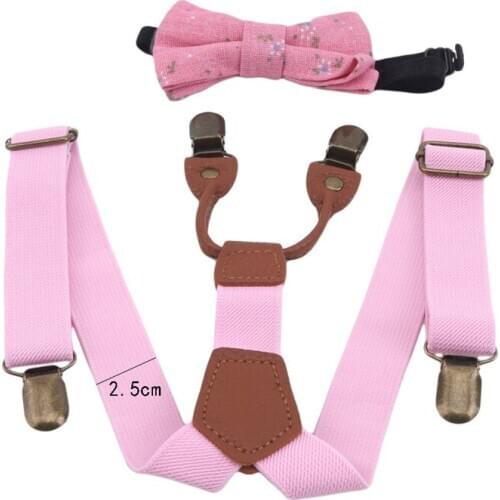 Soild Color Children Belt Bowtie Set Baby Boys Girls Suspenders Clip-on Y-Back Braces Bow Tie Elastic Kids Adjustable