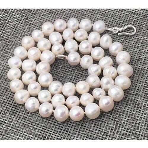 Natural 9-10MM Real Freshwater white pearl necklace18 inch