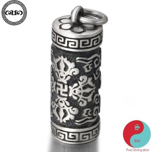 Nepal Real 925 Silver Sterling Necklace Tibetan Buddha Pendant Amulet Chinese Thai silver swastika mantra hollow out pendant