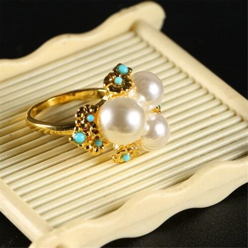 Hot Fashion Jewelry Size 6/7/8/9/10 Womens Yellow Gold Color Pearl Rings Wedding Party Gift R027