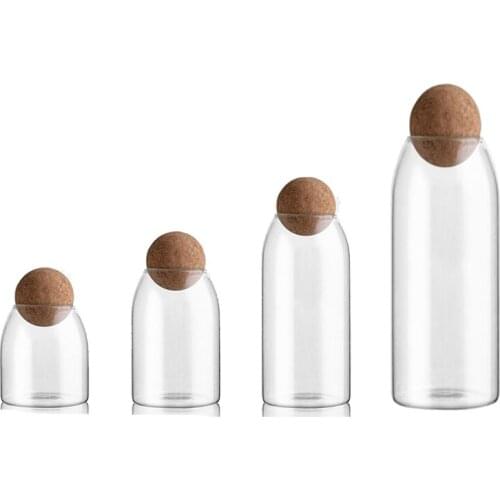 4 Pcs Transparent Glass Sealed Can,Storage Tank,Food Grains Storage Jar,Round Cork Tea Coffee Containers Kitchen Storage