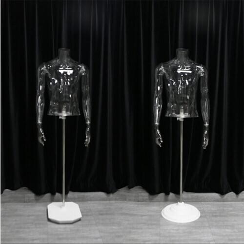 Transparent Male Mannequin Bracket Headless Straight Hand Half Length Male Model Photographing Hollow 3D Transparent Bust
