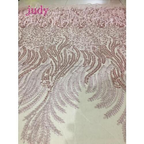 Rose gold embroidered sequin feather tassel fashion French cloth used for wedding dress dresses
