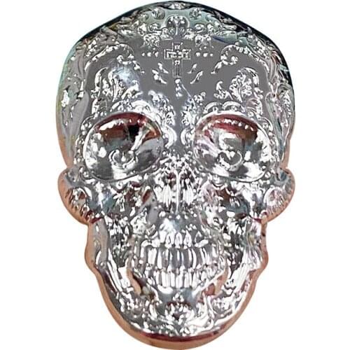 Silver Intricate Flower Tattoo Skull Brooch Mexico Day of the Dead Art Pin