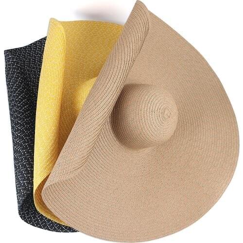 Fashion 2021 Summer Oversized 25CM Wide Brim Beach Hats Women Large Straw Hat UV Protection Foldable Sun Shade Hat Dropshipping