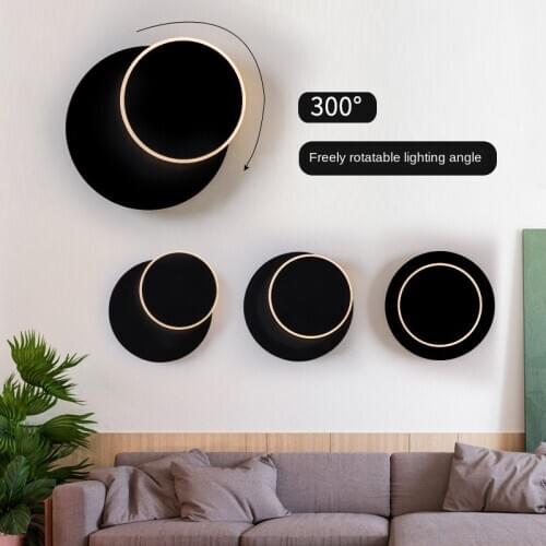 Nordic LED Wall Lamp Simple Bedroom Living Room White Black Wall Lamp Wall Lamp 360 Degree Rotatable Metal Hotel Bedside Lamp