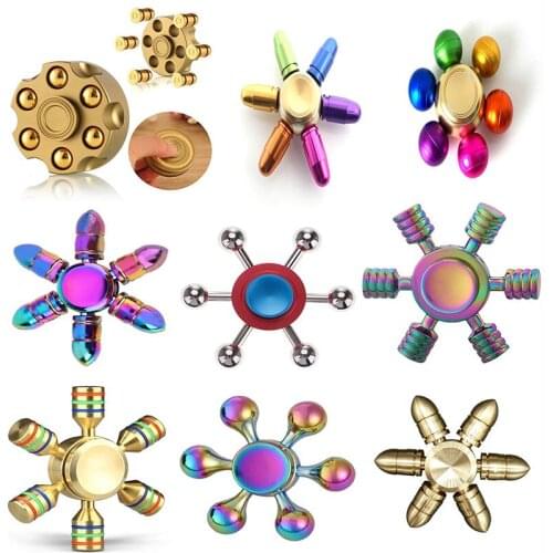 Fidget Hand Spinner Revolver Pure Copper Six Arms Bullet Water Drops Fingertip Gyro Finger Spinner Relieve ADHD Autism Gifts Toy