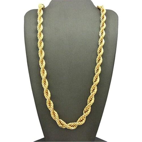Heavy Hip Hop 24" Unisex Rappers 18K Gold Neck Chain 7mm Thick Hollow Rope Chain Necklace