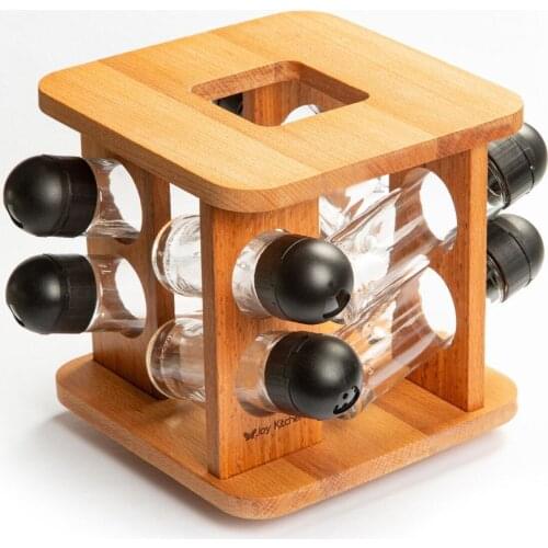 Rotating Spice Jars Storage Container Set of 9 Glass Storage Boxes with Wooden Holder Stand Rice Spice and Sugar Kitchen Utensil