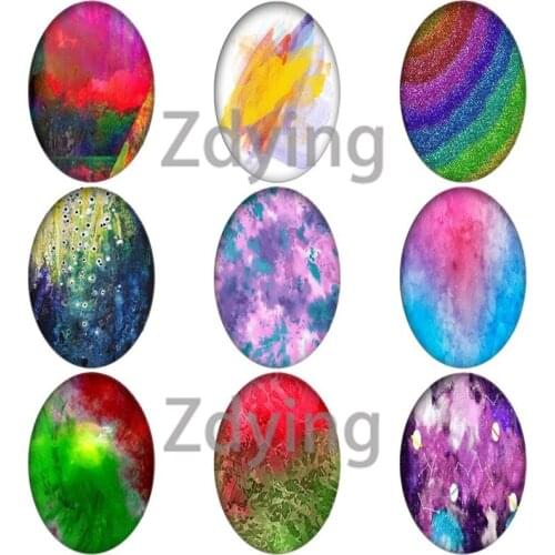 Zdying 10pcs Water Color Glass Cabochon,Oval Shape Glass Cabochons Dome Beads DIY Keychain Brooch Charm Jewelry Findings