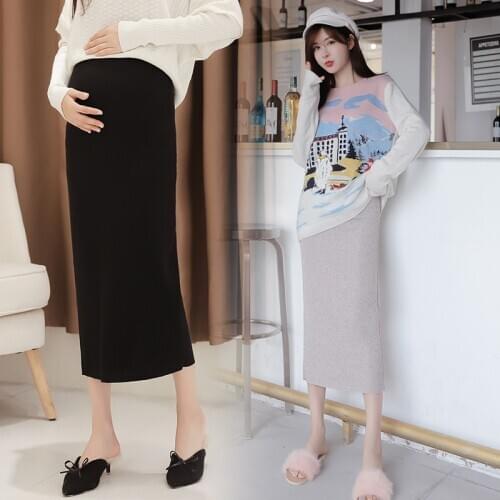 2020 Maternity Bottoms For Working Pregnancy Women Knited Empire Skirt Long Design Back Split Slim Hips Pregnancy Belly Skirts