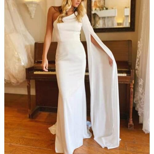 Retro Long Satin Mermaid One Shoulder Evening Dresses Floor Length Zipper Back Arabic Formal Party Gowns for Women