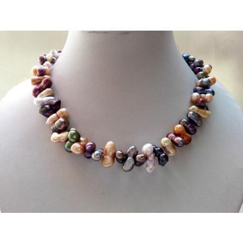 13-18mm mixed color twin baroque freeform nugget freshwater pearl bib necklace earring gift