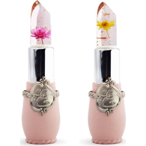 2 Pcs Beauty Bright Flower Crystal Jelly Lipstick ic Temperature Change Color Lip Balm Makeup , Rose with Lemon Yellow