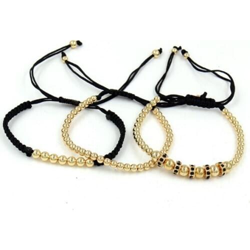 4mm 3PCS/Lot v424 gold silver Copper cz zircon cubic zirconia elastic ball bead Punk Macrame Charm Buddha Yoga Bracelet Bangles