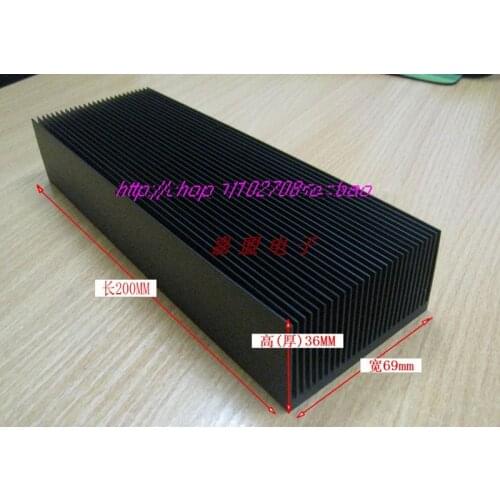 Free Ship by DHL/EMS 5PCS Black Oxide Aluminum Heat sink Power Amplifier Radiator 200*69*36MM ,Thick 4.5MM Small Fan Radiator