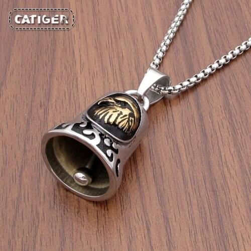 Free Shipping Punk 316L Stainless Steel Black color Golden Plated Eagle Head Big Bell Biker Flaming Hawk Speed Pendant Jewelry