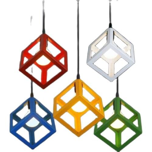 Modern Fashion Colorful Iron Cone/Cube Led E27 Pendant Light for Shop Restaurant Bedroom Childrens Room AC 80-265V 1501