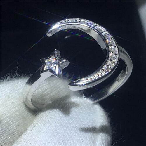 Moon Star Shape Promise ring 100% Soild Silver color Jewelry AAAAA Zircon cz Engagement wedding band rings for women