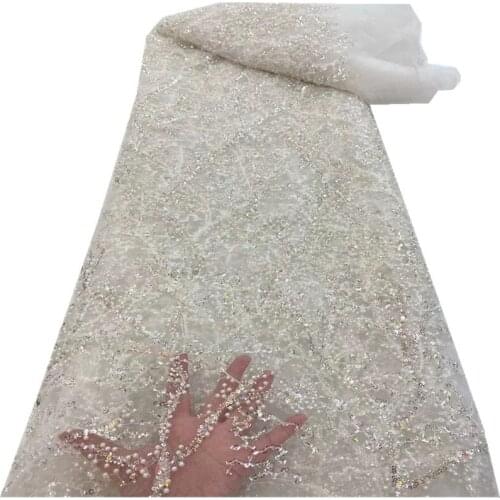Handmade beaded French Tulle Lace Fabric Latest African Lace Fabric High Quality Sequins Lace for Nigeria Wedding Dress r66-602