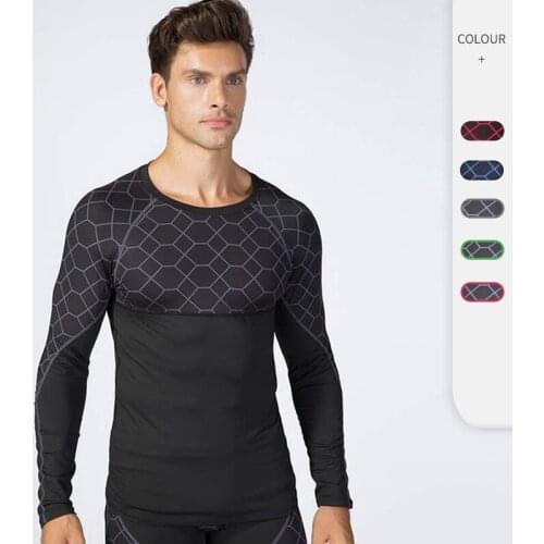 Men T-Shirt Print Long Sleeve Fitness Shirt Running Workout Sportswear Sweat Quikc Dry Gym Clothing High Elastic Tight Shirt