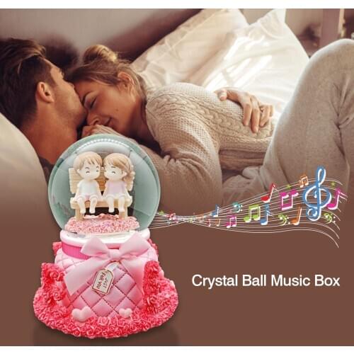 Resin Music Box Crystal Ball Snow Globe Glass Lights With Lights Resin Snow Globe Crafts Desktop Decor For Valentines Day Gifts