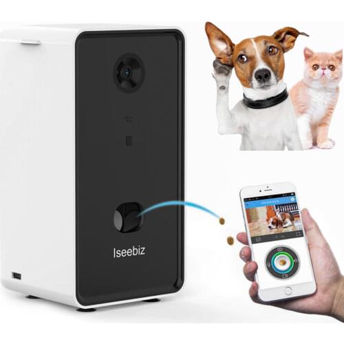 Iseebiz Dog Camera Treat Dispenser Automatic Pet Feeder WiFi Remote Pet Camera with Two-Way Audio and Night Vision Compatible