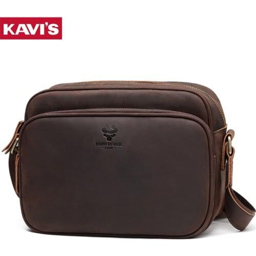 KAVIS 2021 New Mens Bag Genuine Leather Designer Crossbody Bags Vintage Cow Leather Messenger Shoulder Bag Quality for Boys