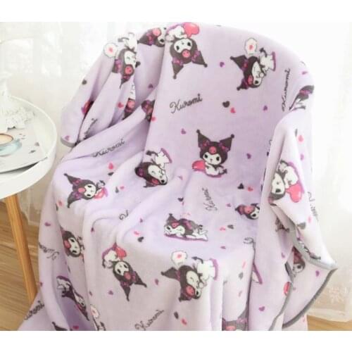 Kawaii Anime Flannel Blanket Purple Japan Cartoon Bedroom Sofa Blanket Comfortable Warm Flannel Blanket Travel Cover Blanket