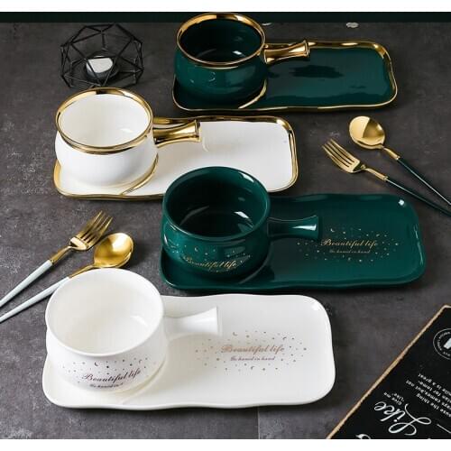 Creative Ceramic Dish Set with Handle Bowl Breakfast Tableware Fruit Salad Bowl Sushi Dish Table Decoration Service Tray