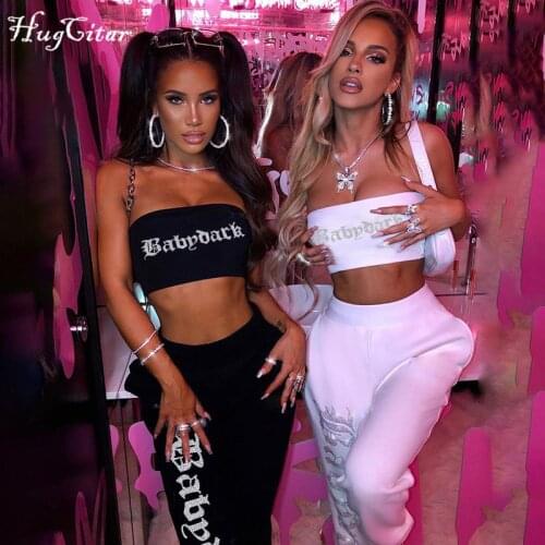 Hugcitar 2020 Sleeveless Letter Print Backless Tube Top Leggings 2 Pieces Set Autumn Winter Women Streetwear Casual Tracksuit