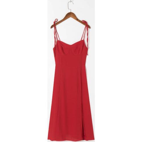 Summer Womens Casual Solid Color Bowknot Decorated Slim Slim Sling Dress