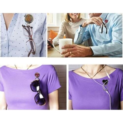 Magnetic Metal Eyeglass Badge Holder Reader Eyewear Sunglasses Holder Safety Brooch Pins Round Heart Crystal Brooches