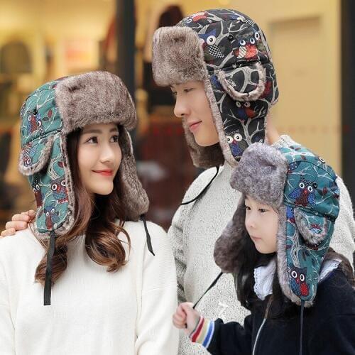 Cute Cartoon Winter Russian Hats For Adult and Kids Trapper Hat Outdoor Warm Earflap Cap Bomber Hat