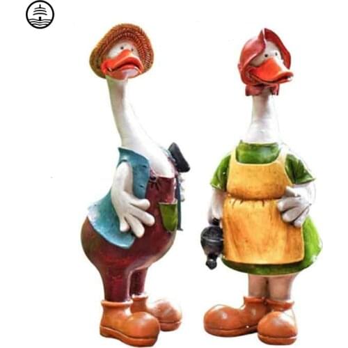 BAO GUANG TA Resin Artificial Duck Garden Statue Animal Sculpture Couple Decoration Simulation Pond Decor Landscape Crafts A2226