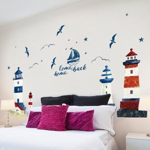 Nautical Boat Seagull Lighthouse Sea Ocean Wall Sticker Home Decal 190*118cm