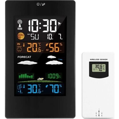New Wireless Weather Station, Digital Forecast Station Indoor Outdoor Thermometer with Remote Sensor, Clock, Trend, Temperature