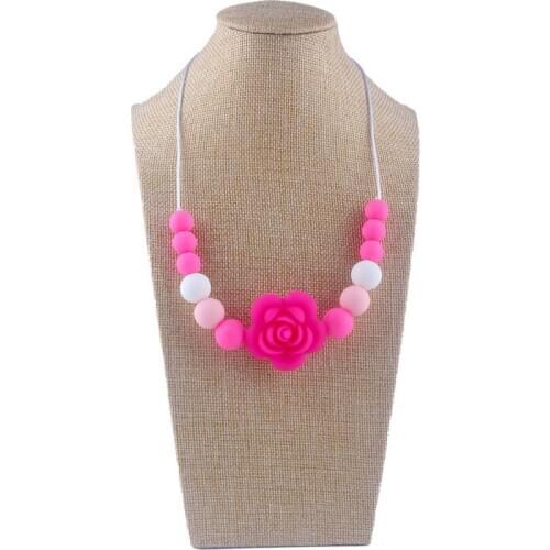 Newest Flower Silicone Pendant Teething Necklace Rose Silicone Beads Nursing Teether Necklace