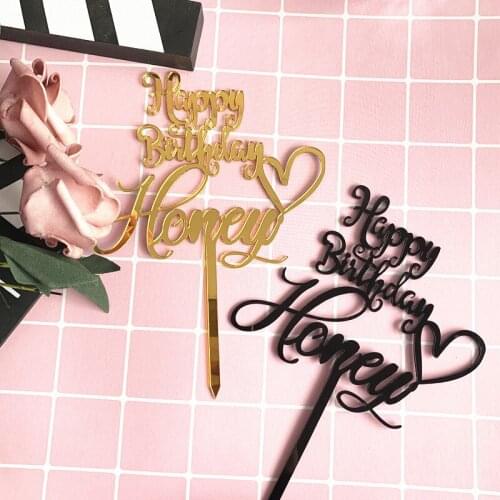 New Gold Silver Acrylic 3D Circle Cake Topper for Birthday Party Cake Decorations Gold Happy Birthday Honey heart Cupcake Topper