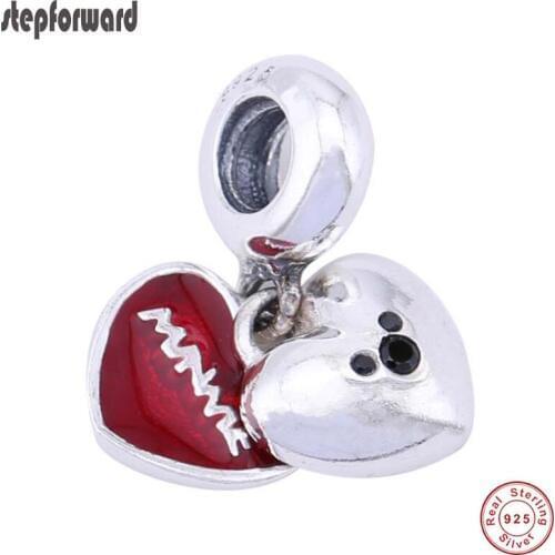 Popular Good Quality Enamel 925 Sterling Silver Minnie Mickey Heart Hanging Charm