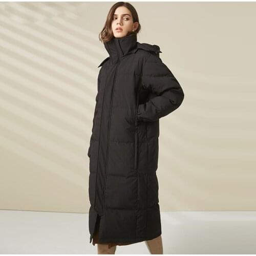 Winter Ladies White Duck Down Jacket X-Long Black Plus Velvet Thick Warm Knee Length Couples Puffer Coat Zipper Hooded Clothing