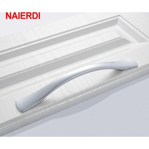 NAIERDI 106mm Cabinet Handles Kitchen Door Handles Zinc Alloy Wardrobe Drawer Handles Brushed Modern Style Furniture Hardware