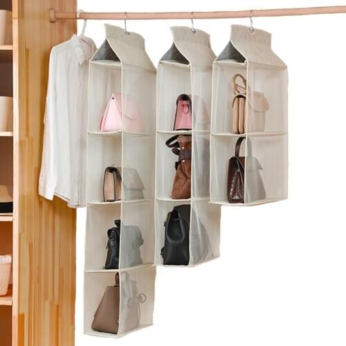 Foldable Hanging Bag 4 Layer Folding Shelf Bag Purse Handbag Organizer Door Wall Sundry Pocket Hanger Hanging Closet Storage Bag