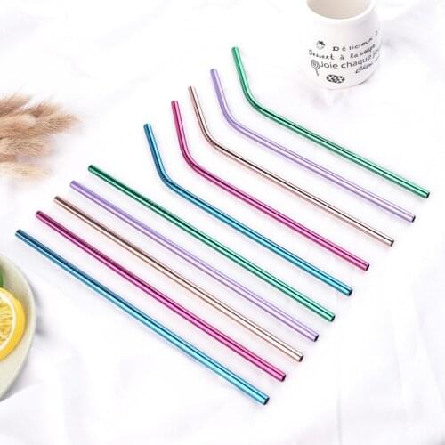 Coloful Portable Stainless Steel Straws Reusable Long Metal Drinking Straw For Tumblers Cups Mugs Cold Beverage Milk Tea