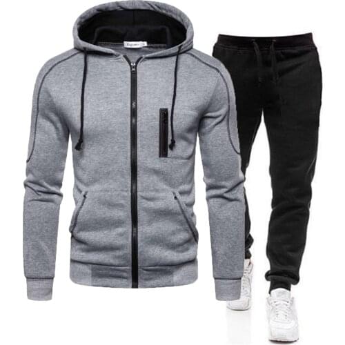 Mens Autumn Winter Tracksuit Zipper Hoodie and Pants 2 Piece Casual Sportswear Jogger Running Suit Fitness Sweatshirt Cardigian