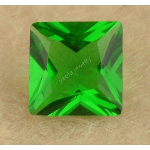 Hot Sale 2x2~12x12mm 5A Yellow Green Color Glass Beads Square Shape Princess Cut Stone Loose Lab Made Glass Gems For Jewelry DIY